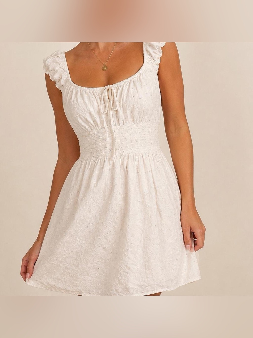 Old Navy Eyelet Smocked Mini Dress Medium Ivory Milkmaid Cottagecore Boho